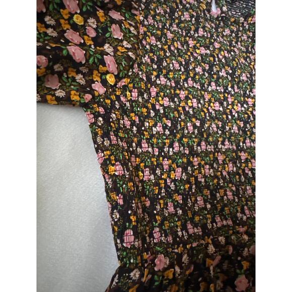 Melloday women’s Black Floral Smocked Dress Puff Sleeve Large - Picture 3 of 5